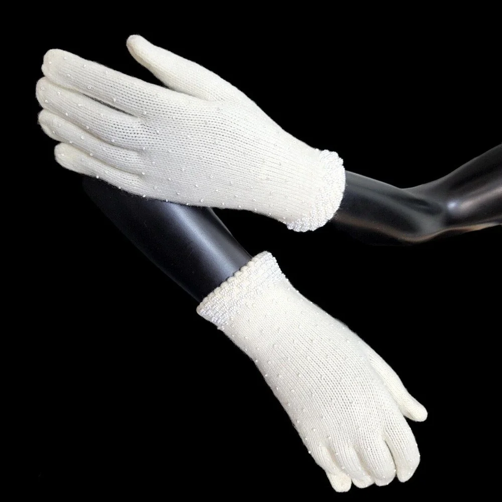 Vintage 50s Astral White Beaded‎ Gloves British Hong Kong Mid Century Bridal
